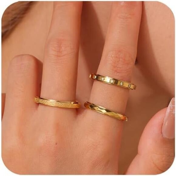 💛 3-Piece Gold Spinner Fidget Ring Set | 18K Gold Plated Stainless Steel - Picture 1 of 3